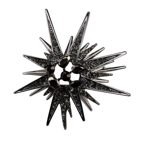 Anne Klein Womens Silver-Tone Starburst Rhinestone Brooch Pin Sparkling Design - Picture 1 of 5